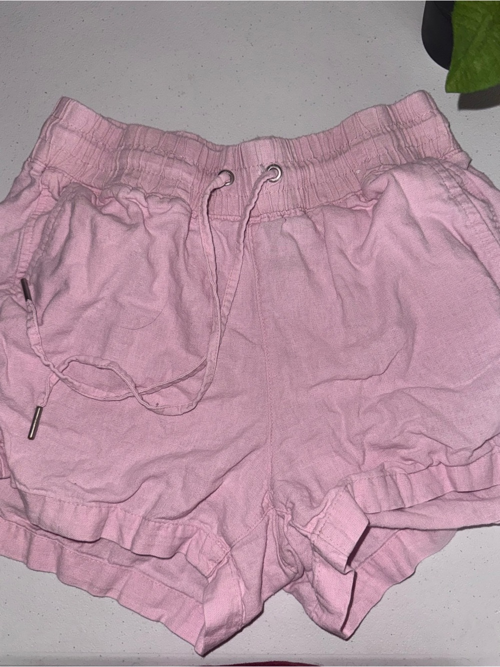 GAP Light Pink High-Rise Drawstring Linen-Blend Shorts